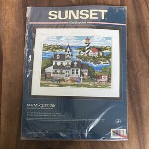 New Dimensions Sunset Spray Cliff Inn #12138 Needlepoint Kit 1998